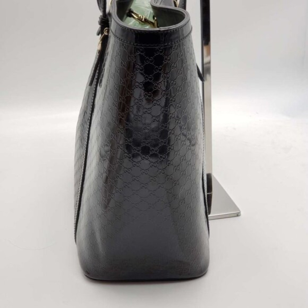 Authentic Gucci Micro GG Guccissima Patent Leather Tote Bag Black Shoulder Bag - Picture 4 of 16